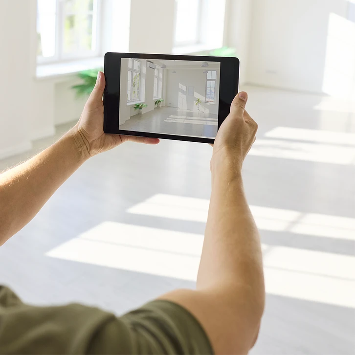 Une femme assise sur un canap&eacute; gris tient un smartphone noir dans une main et se couvre le visage de l'autre, exprimant d&eacute;tresse ou frustration